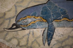 「イルカのフレスコ画」の一部。 紀元前1600年 - 紀元前1450年 作： Minoan