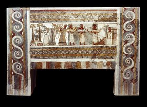 死者の崇拝の場面、アギア・トリアーダの石棺のフレスコ画 作： Minoan
