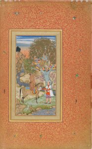 青少年に酒を捧げる馬上の王子 1600年頃 （紙に水彩、墨、金） 作： Mir Ali Al Husayni