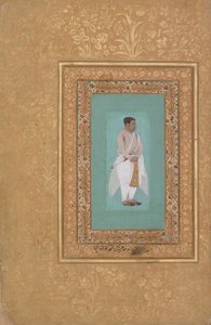 直筆: Raja Suraj Singh Rathor の肖像、裏: 書道のページ...、直筆: 16 世紀後半 作： Mir 