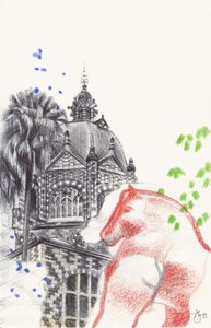 装飾的な建物の馬のスケッチ 作： Mirjam Schrei