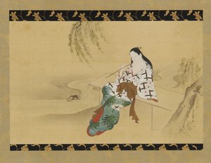 風景：ベンチに座る遊女、18世紀。