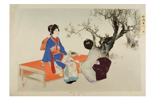 No. 2. モダンビューティーシリーズより梅を眺める、1897～1899年頃（紙に木版画） 作： Mizuno Toshikata