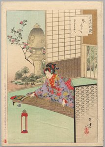 紅葉時代の名古屋出身の女性、紅葉を弾く1844-48 ...、1894 作： Mizuno Toshikata