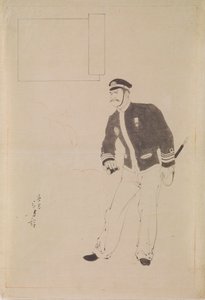 日清戦争中の日本海軍将校を描いた木版画の下絵 作： Mizuno Toshikata