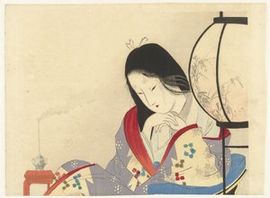 インテリアのランプの近くの女性