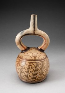 円形モチーフのあぶみスパウト容器 作： Moche