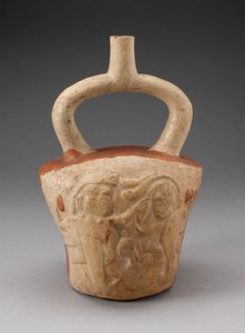 超自然的な戦闘シーンが刻まれたあぶみ船 作： Moche