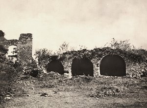 ファシスト時代の帝国建設：エチオピア・ゴンダールのファシラダス王の城にあるライオンの溝、1936年9月5日（モノクロ写真 作： Modestino Baldinetti