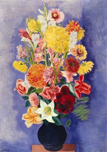 ダリア、バラ、グラジオラス、ユリ 作： Moise Kisling