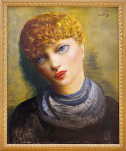 若い女性の肖像。ポーランド出身の画家、モイーズ・キスリング（1891-1953）の絵画、油彩・カンヴァス、1950年頃。クレルモン・フェラン美術博物館（クレルモン・フェラン）。 作： Moise Kisling