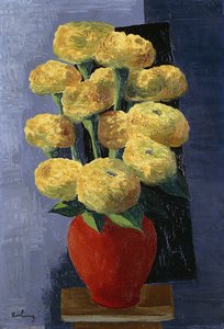赤い花瓶の黄色い花；Fleurs Jaunes dans un Vase Rouge 作： Moise Kisling