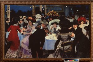 ナイトカフェ (ナイトカフェ) - Moisei Maer (Moisei-Maer) (Meer) Gertsovich Slepyan (Slepian) (1872-1941) による絵画、キャンバスに油彩 作： Moisei Maer Gertsovich Slepian