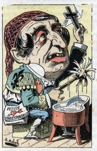 1882年のB.モロク（1849-1909）の漫画、トゥチャトゥの「Le Trombinoscope」におけるフランスの新聞「Le Figaro」の寓意。個人蔵。 作： Moloch