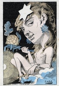 1882年のB.モロク（1849-1909）による漫画、トゥチャトゥの「Le Trombinoscope」における熱波の寓意。個人蔵。