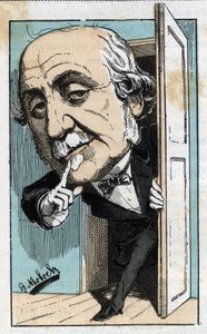 フランスの歴史家・政治家であるアルベール・ブロリー公爵（1821-1901）の肖像、トゥチャウトの「Le Trombinoscope」、1882年のB.モロク（1849-1909）による漫画。個人蔵。 作： Moloch