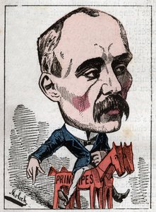 ジョルジュ・クレマンソー（1841-1929）の政治家としての肖像（Touchatout作「Le Trombinoscope」）、1882年のB・モロク（1849-1909）による風刺画。個人のコレクション。 作： Moloch