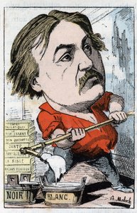 1832年から1883年に活躍した漫画家・彫刻家であるギュスターヴ・ドーアの肖像（トゥータウト作「トロンビノスコープ」、1882年のB・モロクによる風刺画）。個人蔵。