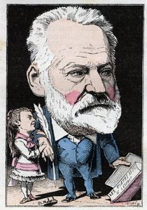 フランスの作家ヴィクトル・ユーゴー（1802-1885）の肖像（トゥータウト作『トロンビノスコープ』）、1882年のB.モロク（1849-1909）による風刺画。個人蔵。 作： Moloch