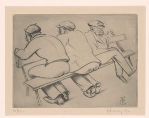ベンチの 3 人の男性 作： Mommie Schwarz (signed by artist)