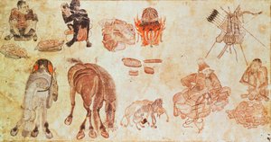 モンゴル遊牧民キャンプ（ベラム紙） 作： Mongolian School