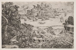 湖上の寺院のある風景 作： Monogrammist HI