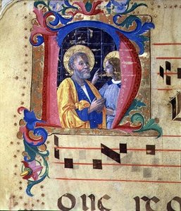 Ms 543 聖ローレンスと他の聖人が描かれた歴史的なイニシャル「N」（1515年頃、プサルターより）（ヴェラム 作： Monte di Giovanni del Fora