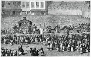 パレードでの馬車、1782年、1885年。 作： Moreau