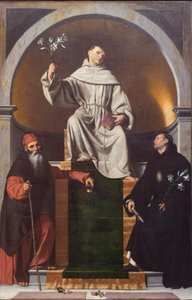 パドヴァの聖アンソニー大王とトレンティーノのニコラスの間 作： Moretto da Brescia