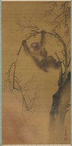 桜の木の猿、ロックレッジの猿、1615年から1868年。 作： Mori Sosen