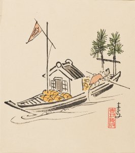 木版画 - 19 世紀後半のネズミの宝船 作： Morikawa Sobun