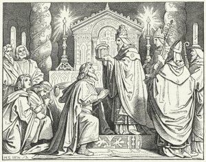 シャルルマーニュの神聖ローマ皇帝としての戴冠式（800年）（エングレーヴィング 作： Moritz Ludwig von Schwind