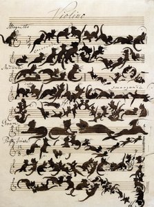 1868年にモーリッツ・フォン・シュインドが描いた「猫の交響曲（Die Katzensymphony）」。 カールスルーエ州立美術館所蔵。