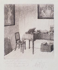 フランツ・シューベルトの部屋の様子（ネグラビング 作： Moritz Ludwig von Schwind