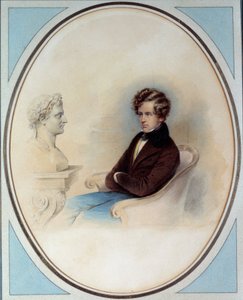 皇帝ナポレオン1世（1769-1821）の息子、ライヒシュタット公爵ナポレオン2世（1811-1832）が父の胸像の前で撮影したローマ王の肖像 モーリッツ・マイケル・ダフィンガー（1790-1849）によるプリント 19世紀 個人蔵 作： Moritz Michael Daffinger
