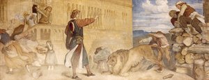彼は冗談を言っているかのようにライオンを扱いました、c.185455 作： Moritz Ludwig von Schwind