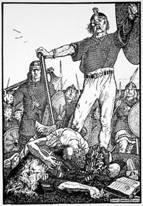 1913 年 1014 年、アイルランド、クロンターフの戦いでのブライアン ボルの死。 作： Morris Meredith Williams