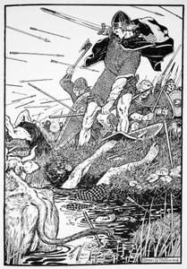 「ダウンパトリックの沼地にいるマグナス王」、アイルランド、1103 1913 作： Morris Meredith Williams