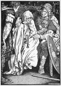 「オラフは老婆を腕に抱いた」、10 世紀または 11 世紀、1913 年 作： Morris Meredith Williams