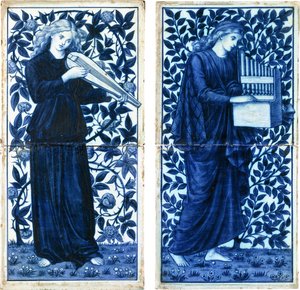 ウィリアムモリス社4点セット、1900年頃（錫釉セラミック、ペンキ） 作： Morris and Company