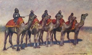 「ビカニールのラクダ乗りの武装」、1903年 作： Mortimer L Menpes