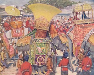 「州境のビルマ象」、1903 年 作： Mortimer L Menpes