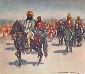 「先住民の家臣のレビューにおける先住民の騎手」、1903 作： Mortimer L Menpes