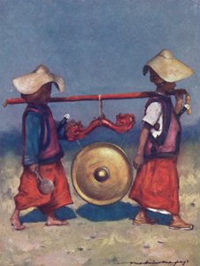 「真鍮のゴングを運ぶシャン リテーナー」、1903 年 作： Mortimer L Menpes