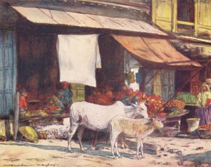 果物市場の一角、デリー、1905 作： Mortimer Ludington Menpes