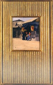 生まれたばかりの赤ちゃんが初めて神社にお参りする様子 作： Mortimer Ludington Menpes