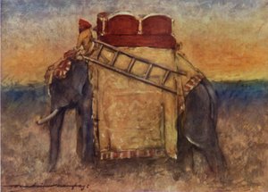 インド中央部の象（カラーリトグラフ 作： Mortimer Ludington Menpes