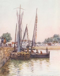 漁船、コンカルノー（カラーリトグラフ） 作： Mortimer Ludington Menpes