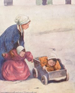 マインディング・ザ・ベイビーズ（カラーリトグラフ） 作： Mortimer Ludington Menpes
