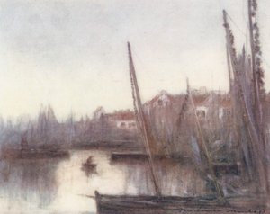イワシ船団、コンカルノー（カラーリトグラフ） 作： Mortimer Ludington Menpes